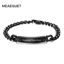 Цельный черный браслет из нержавеющей стали, женские браслеты, цепочка ID, браслет, индивидуальный тег, очаровательный браслет, ювелирные изделия