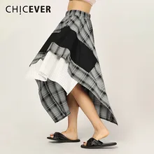 CHICEVER Весенняя популярная цветная клетчатая Женская юбка с завышенной талией и асимметричным подолом, свободные тонкие трапециевидные женские юбки до середины икры, мода, новинка