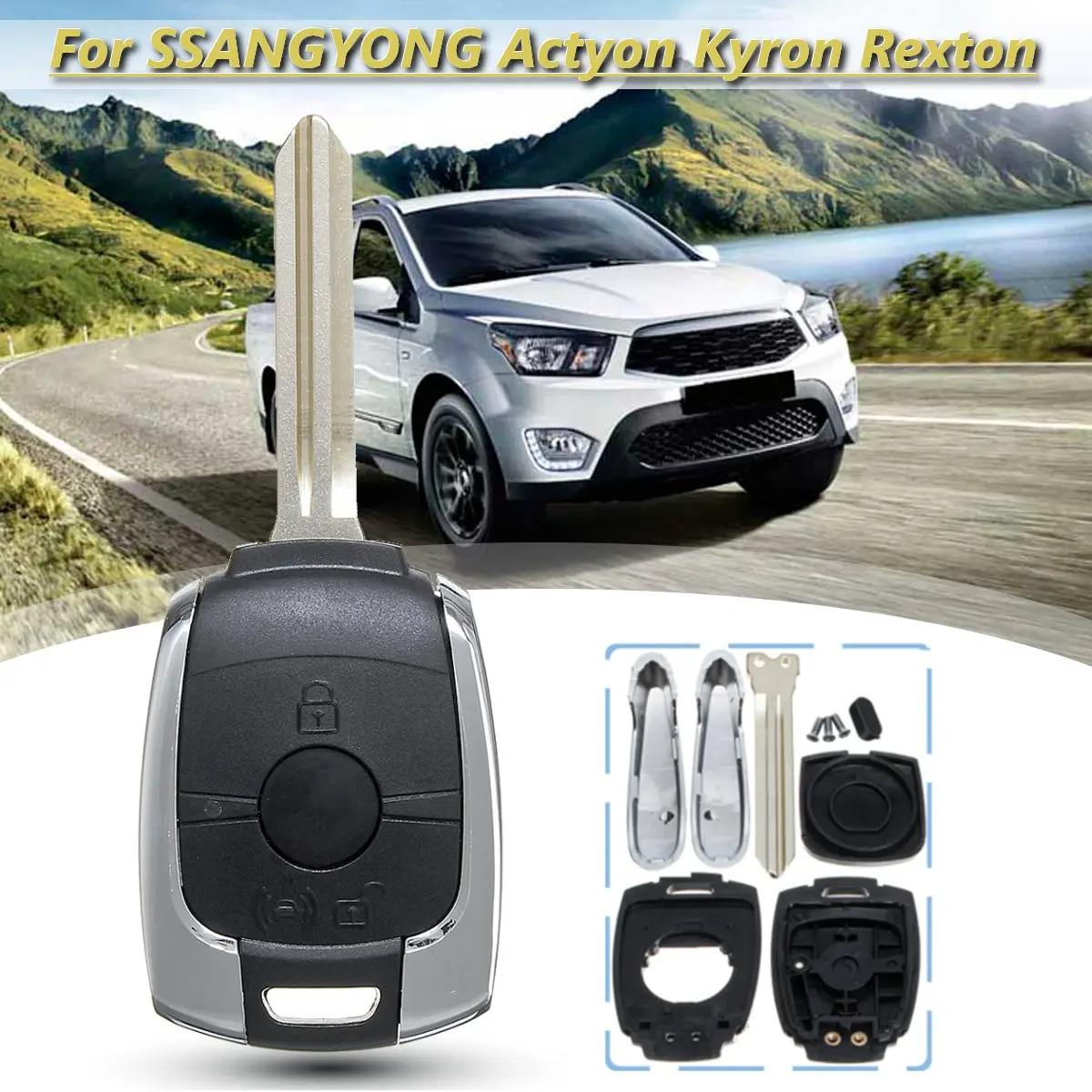 

1pcs/2pcs New Type 2 Buttons Fob Remote Key Case Shell Cover with uncut blade for SSANGYONG Actyon Kyron Rexton