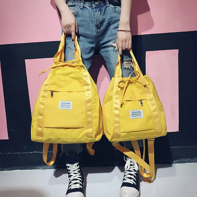 

Fashion Preppy Style String Yellow Schoolbag Soft Backpacks 2019 New Arrival Female Students School Bags Shoulder Bags