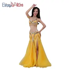 E&A, 2 шт., женский костюм для танца живота, комплект для выступлений, набор для танца живота, модный топ, пояс, ожерелье, браслет, юбка, Одежда для танцев