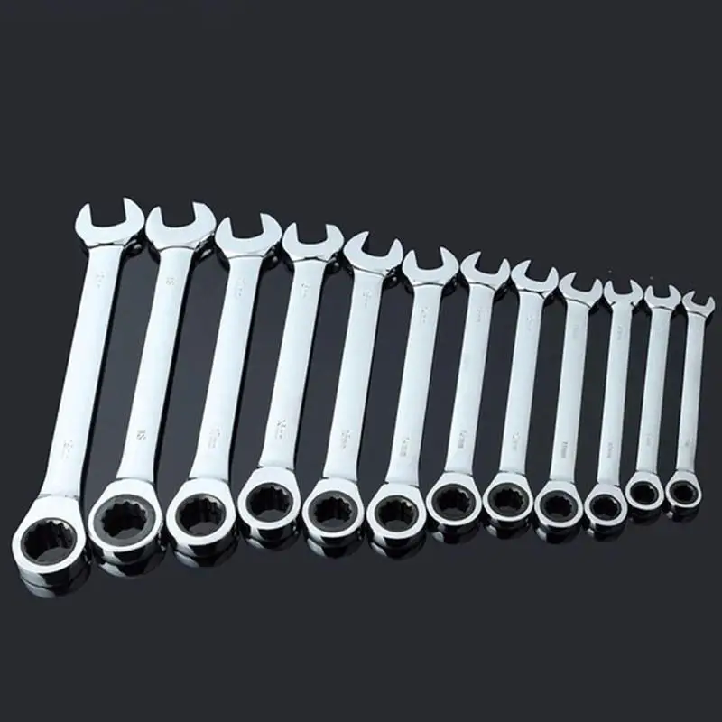 

16 Sizes Reversible Combination Stubby Ratchet Wrench Ratcheting Socket Spanner Dual Heads Double Free Shipping