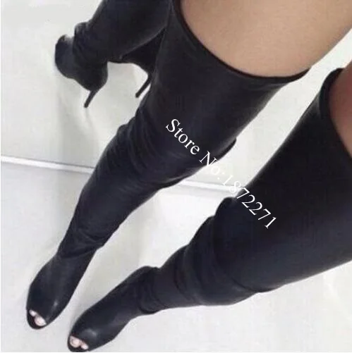 Picture Alto Alta Del as Tacón Delgada Femenina Cuero La Encima Rodilla Elástico Mujer Por Botas Cremallera Punta Negro Picture As De Muslo SqxwvnTHF