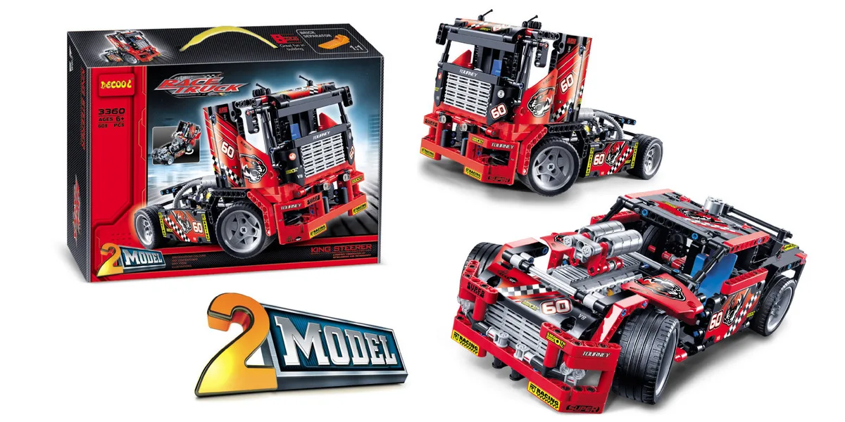 

Technic Series Transformable Race Truck Car 2 In 1 Building Blocks Toys For Children Compatible with 42041 Decool 3360