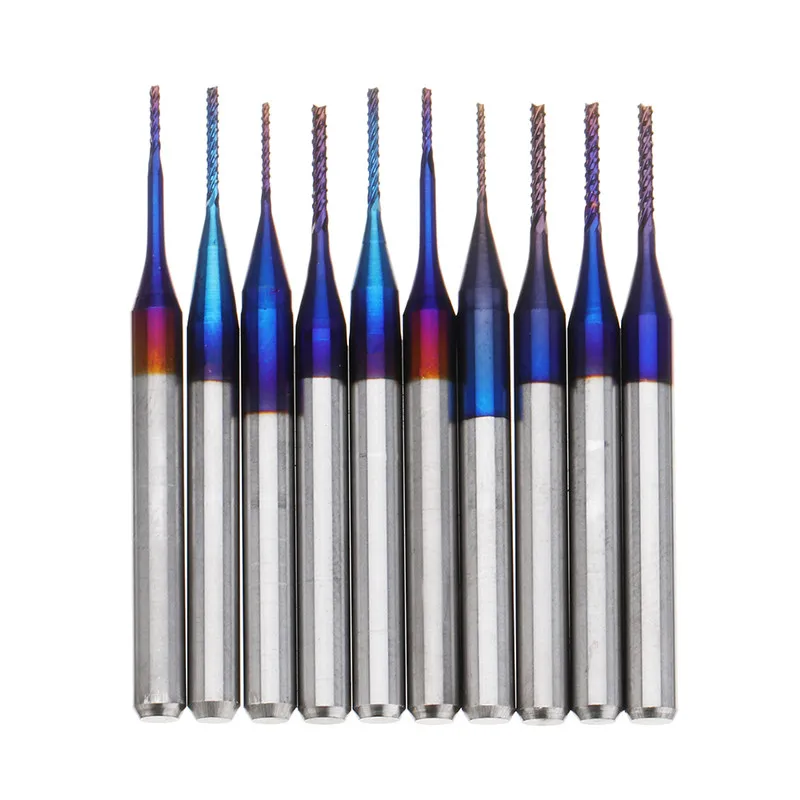 

Durable 10pcs/set 0.6-1.0mm Blue-naco Coated PCB Bits Carbide Engraving Milling Cutter For CNC Tool Rotary Burrs