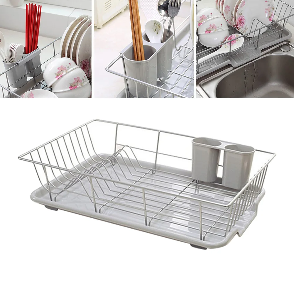 

1pc Dish Drying Storage Rack Stainless Steel Kitchen Plate Rack with Drainboard for Kitchen Cutlery
