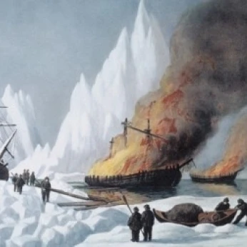 Американские Whalers Crushed In The Ice Currier &amp Ives (1834-1907 American) постер печать (24x36) | Дом и сад
