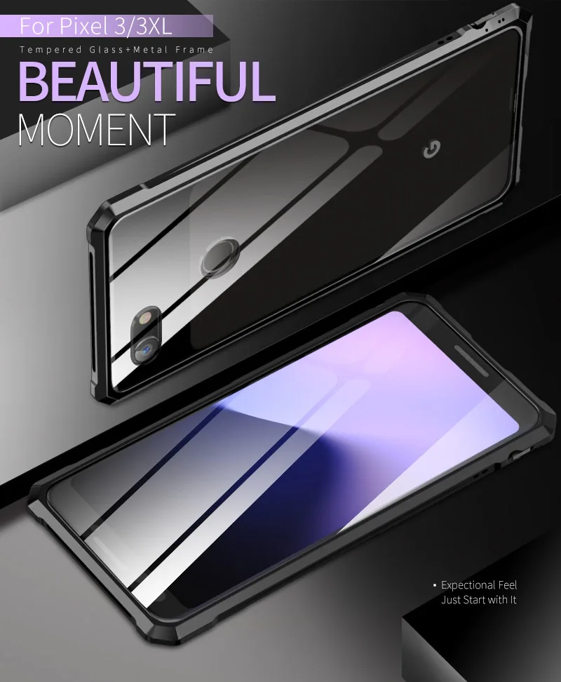 

For Google Pixel 3 Bumper Metal Frame Case with Clear Tempered Glass Back Cover for Google Pixel 3 XL Pixel3XL Aluminum Bumper