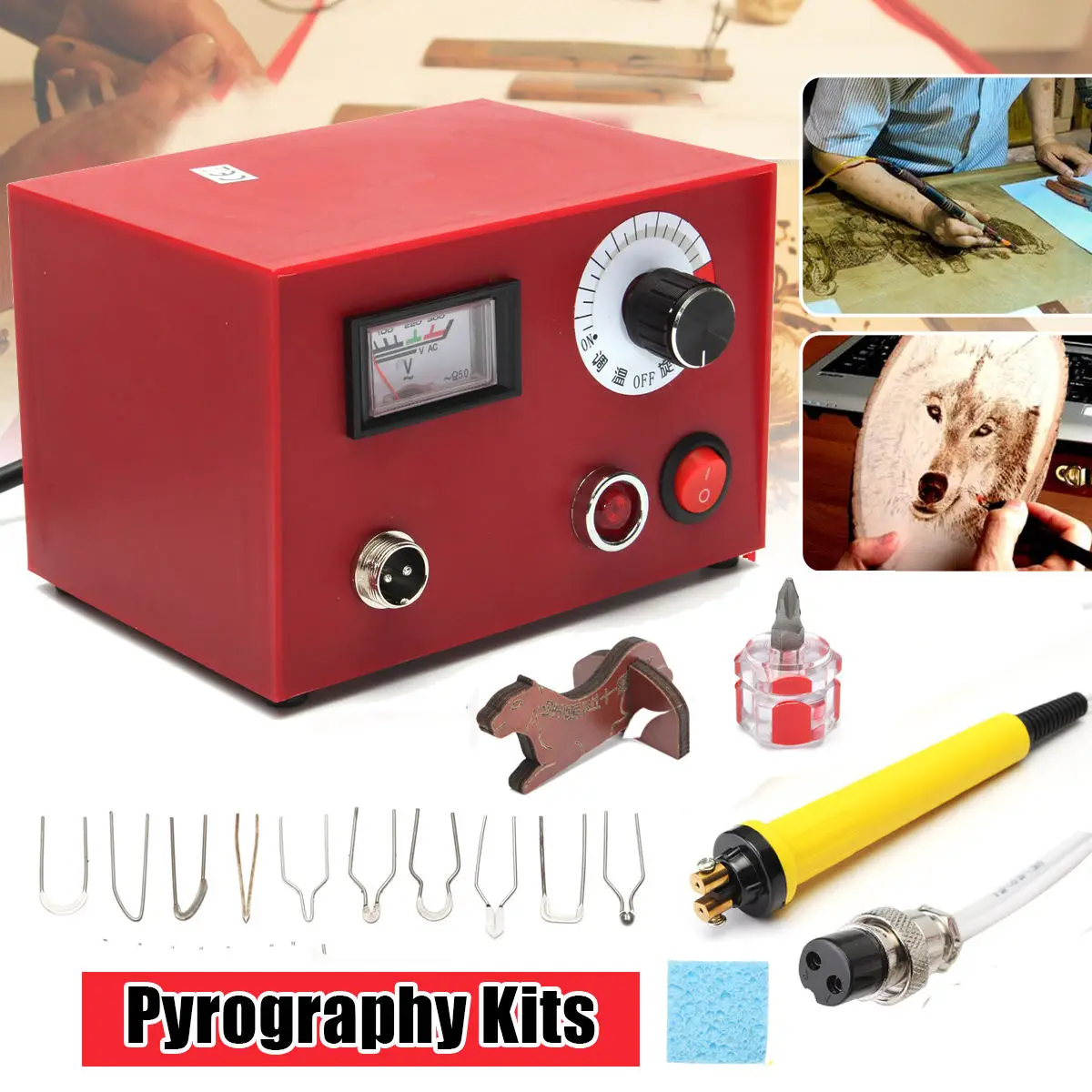 

110V 50W Multifunction Pyrography Machine + 1Pce Pen+ 10Pcs Heating Tip DIY Craft Gourd Wooden Engraver Engraving Tool