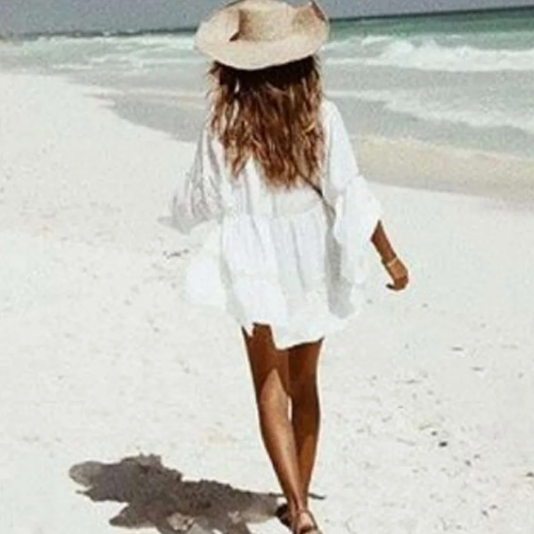 

pareo beach 2018 Lace Hollow Crochet Swimsuit Beach Dress Women Summer Ladies kaftan Cover-Ups Bathing Suit Beach Wear Tunic