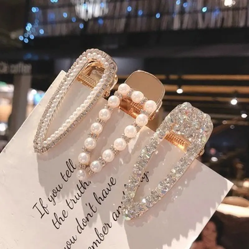 

2019 Fashion Luxury Temperament Full Diamond Crystal Pearl Hair Clip Elegant Women Barrettes Hairgrips Girl Hair Accessories