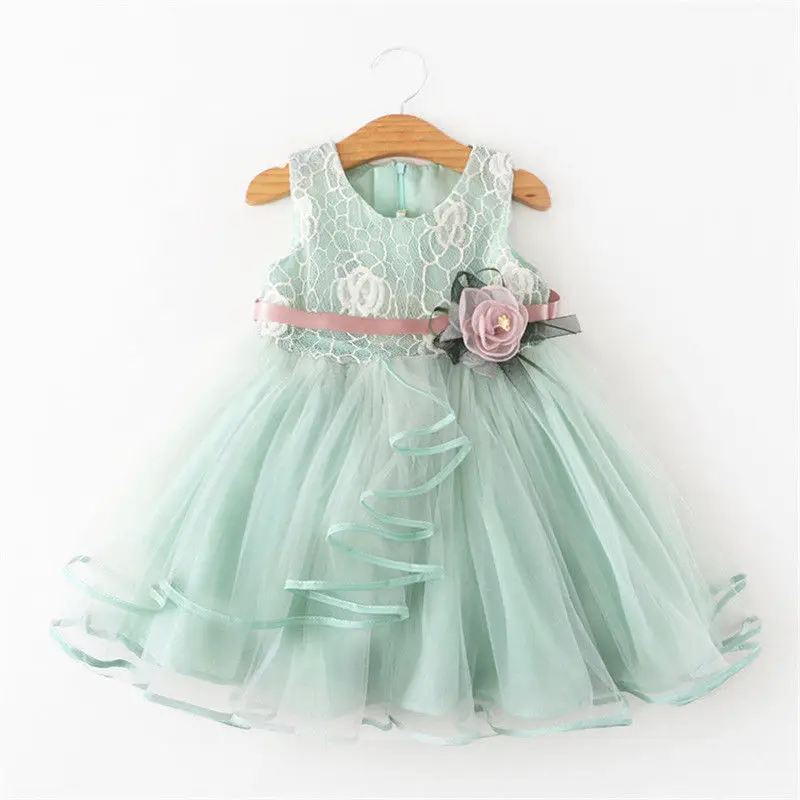 

1-5T Kid Baby Girls Flower Clothing Toddler Formal Sleeveless Ruffles Lace Dress Elegant Cute Princess Wedding Floral Tutu Dress