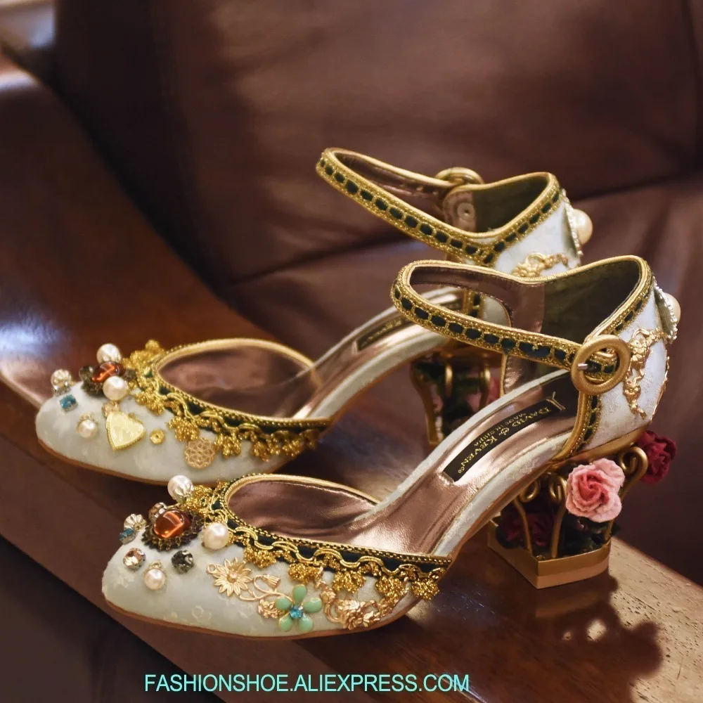 Flores Sandalias Calado Show De Tacón Retro Verano As as Estilo Bombas Jaula Metal Mujer Show Boda Bohemia Zapatos Decoración p55qw8O