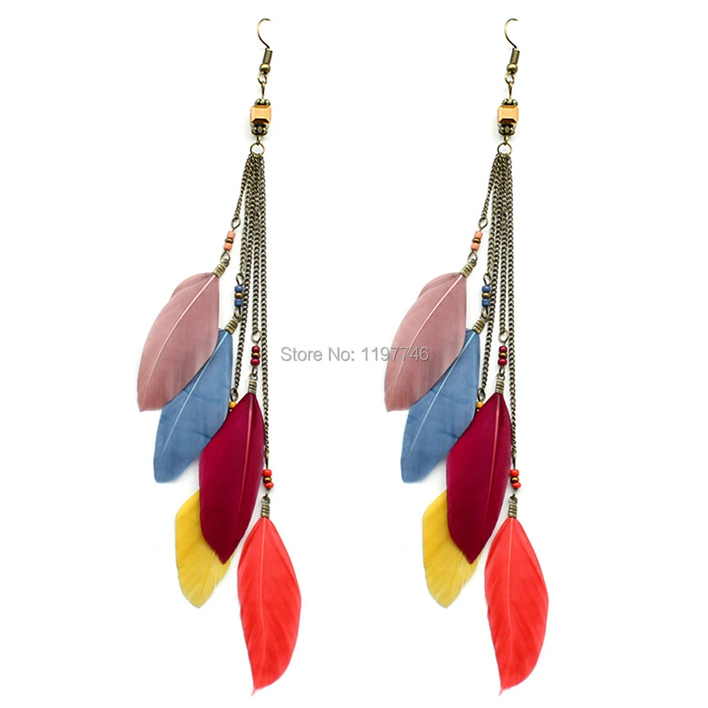 

Earrings Colored Feather Drop Long Tassel Earring Fashion Fancy Ethnic Indian Charm Ear Jewelry Drop Earrings for Women