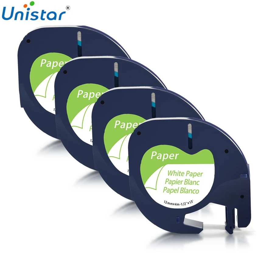 

Unistar 4pcs 91200 Compatible Dymo LetraTag Paper Paper 12mmx4m Black on White Dymo LT Label Printer Ribbons 91220 91330 91200