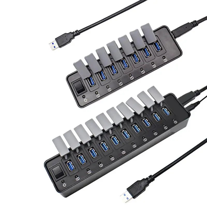 

USB 3.0 Hub 10 Ports Multi Port USB Splitter Power Supply Adapter with Overvoltage Protection Plug and Play