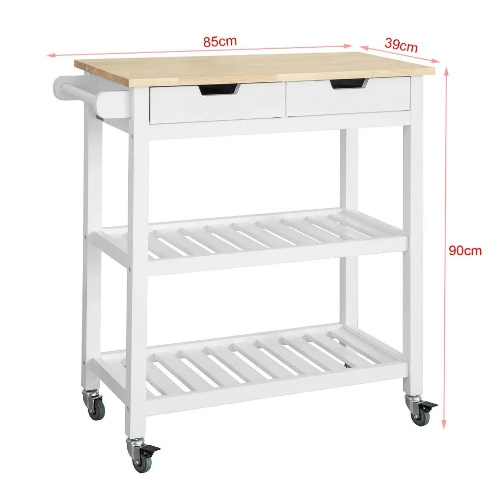  SoBuy FKW68-WN Kitchen Storage Serving Trolley Shelf with Rubber Wood Top 2 Drawers 2 Shelves - 32959753065