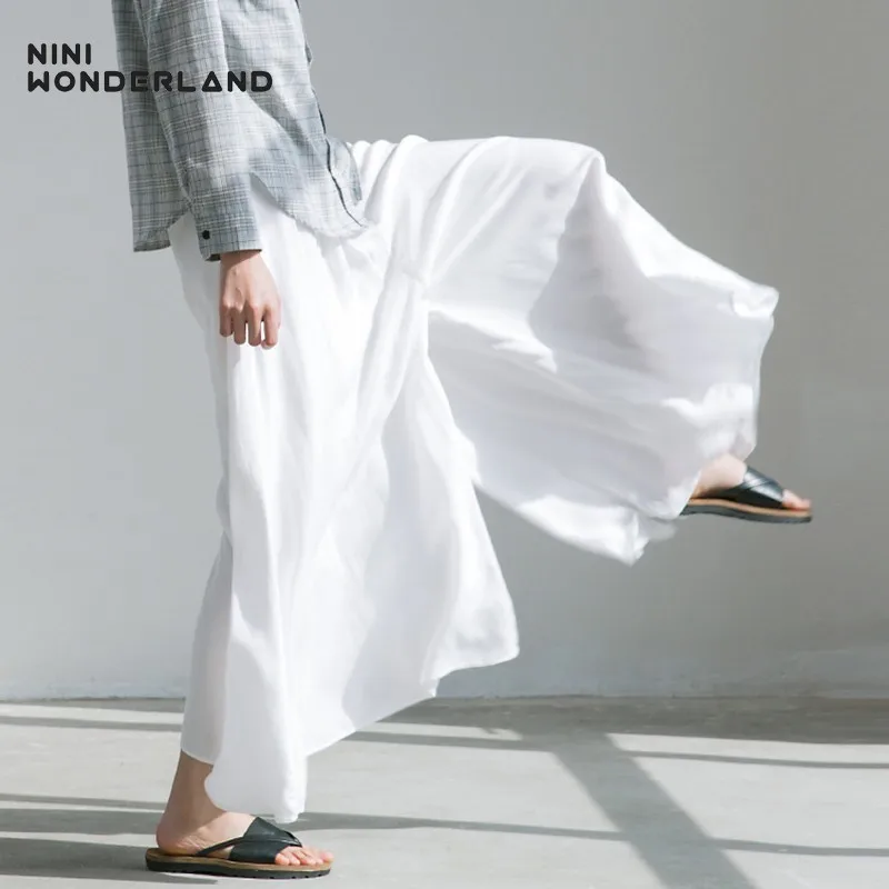 

NINI WONDERLADN 2019 Summer Wide Legs Pants Woman Loose Big Trousers Elastic Waist Solid Pants Female Casual Pants Large Size