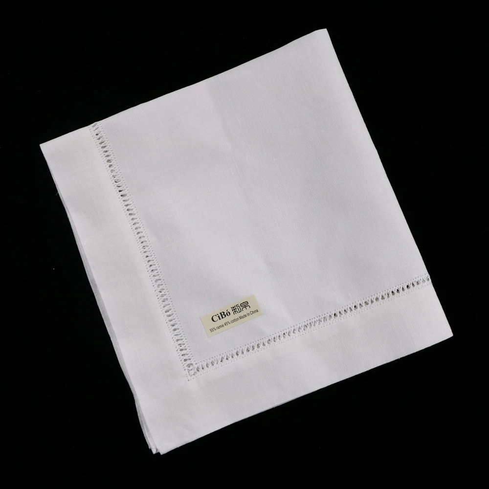 

N018: 12 Pieces White Hemstitch Dinner Table Napkins Ramie Cotton Blend 17" x 17" Ladder Hemstitch Cloth Dinner mokador