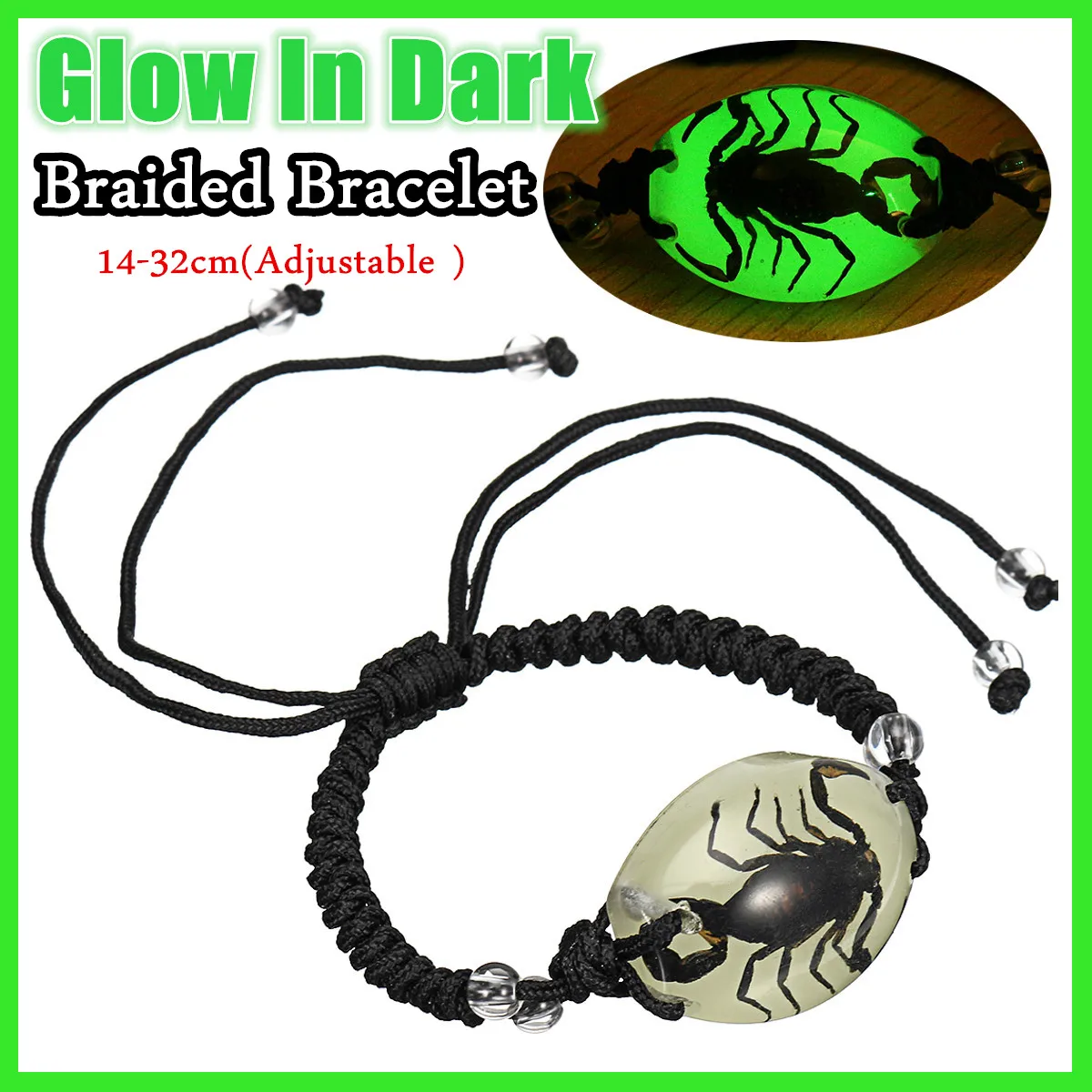 

1Pc Luminous Braided Bracelet Black Scorpion Real Insect Glow In Dark Specimen Gifts Men Women Adjustable Fashion Jewelry