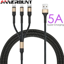 5A супер зарядка 3 в 1 быстрое зарядное устройство USB кабель провод usb type C кабель для huawei mate 20 P20 для iPhone samsung Xiaomi