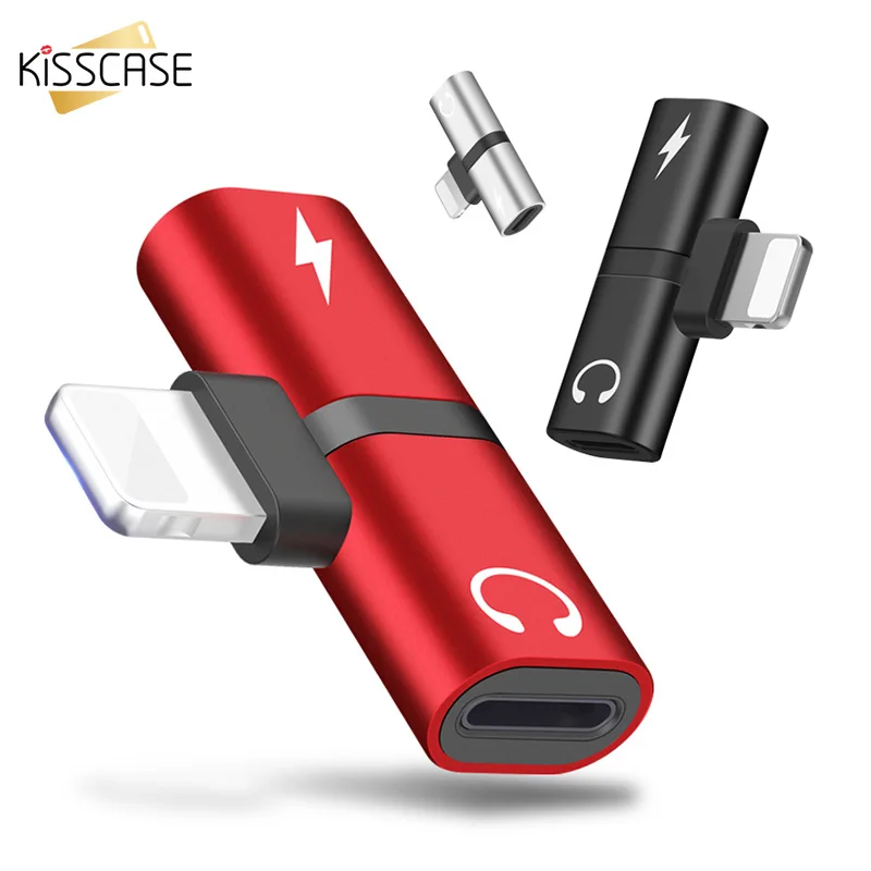 

KISSCASE Mobile Phone 2 in 1 Adapter For iPhone X XS MAX XR 7 8 Plus Headphone Adapter Converter Charging Splitter Adapter