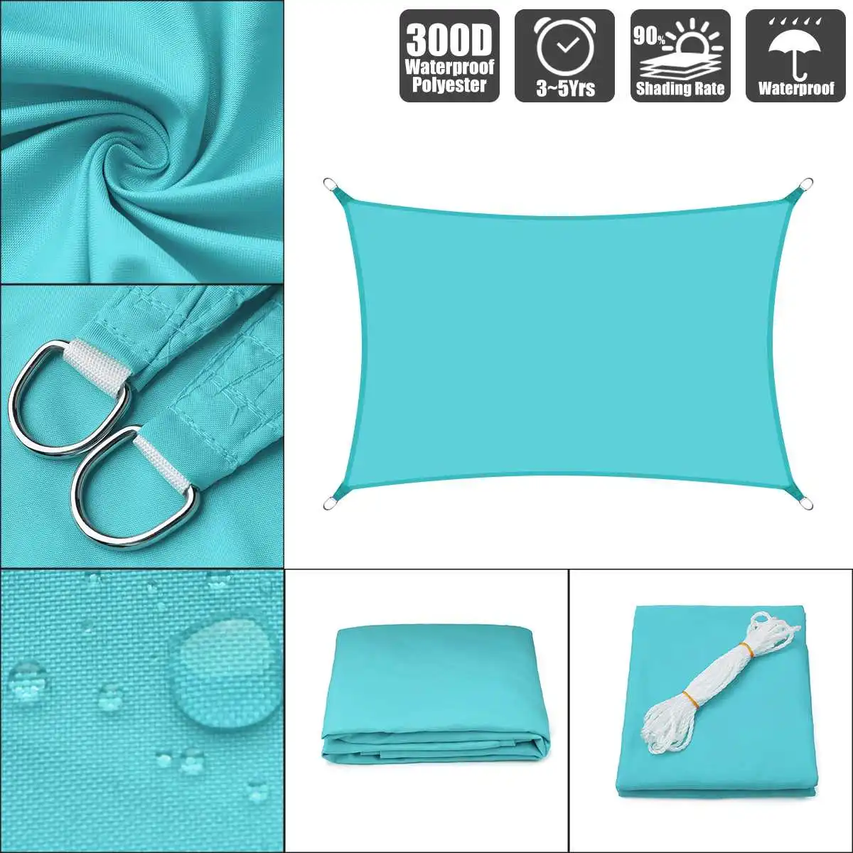 

2x3 2x4 2x5 2.5x3 3x4 3x5 3x6 Sky Blue 300D 160GSM Polyester Oxford Fabric Shade Sail Sun Outdoor Rectangle