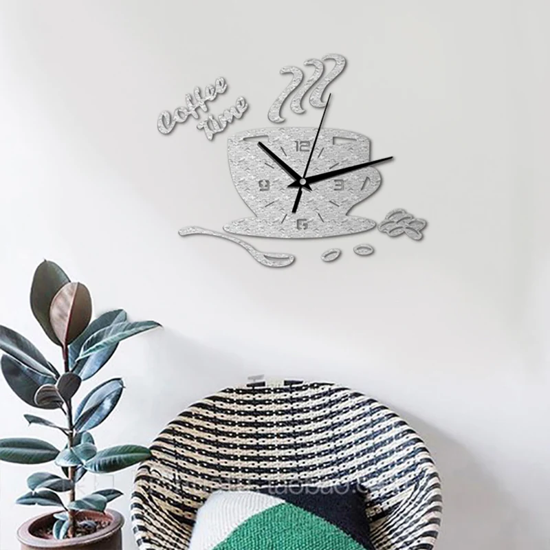 3D DIY акриловые настенные часы Современные для кухни домашний декор, кофейный часы в форме чашки настенные стикеры полые цифровые часы DA405