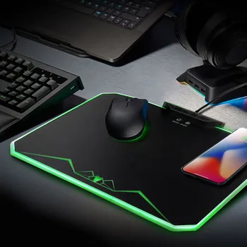 

Besegad QI Wireless Fast Charger Gaming Mousepad Mouse Pad with LED RGB Colorful Lighting for Laptop Computer 250 x 350 x 7mm