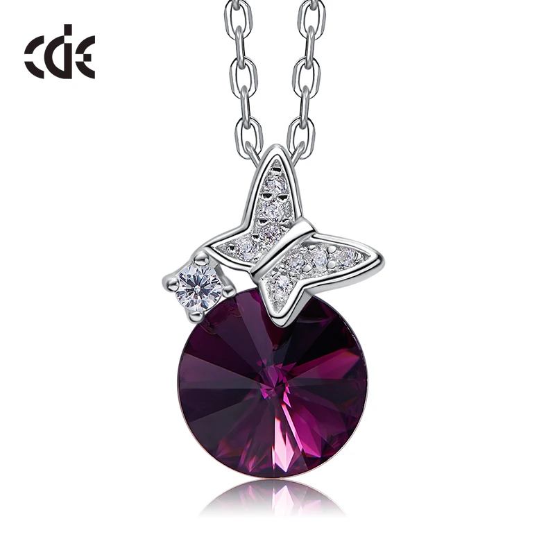 

CDE Butterfly 925 Sterling Silver Necklace Embellished with crystals from Swarovski fine Jewelry Pendant Necklace Women Gifts