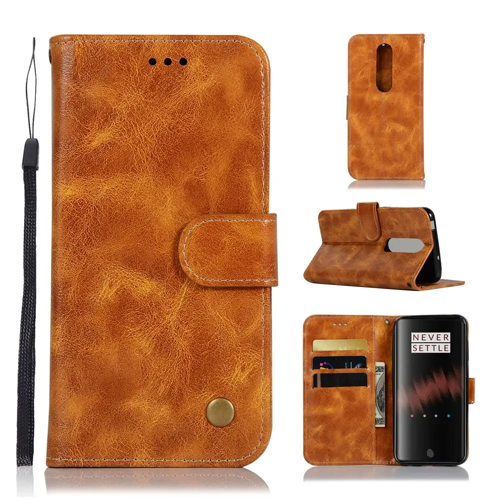 

For OnePlus 7 Pro Case PU Leather Vintage Retro Magnetic Buckle Wallet Cover For One Plus 7 Pro Case Card Slot Lanyard Strip