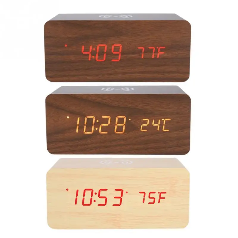

Portable Bluetooth Stereo Speaker LED Display Sound Control Alarm Clock Speakers with Qi Wireless Charging Panel