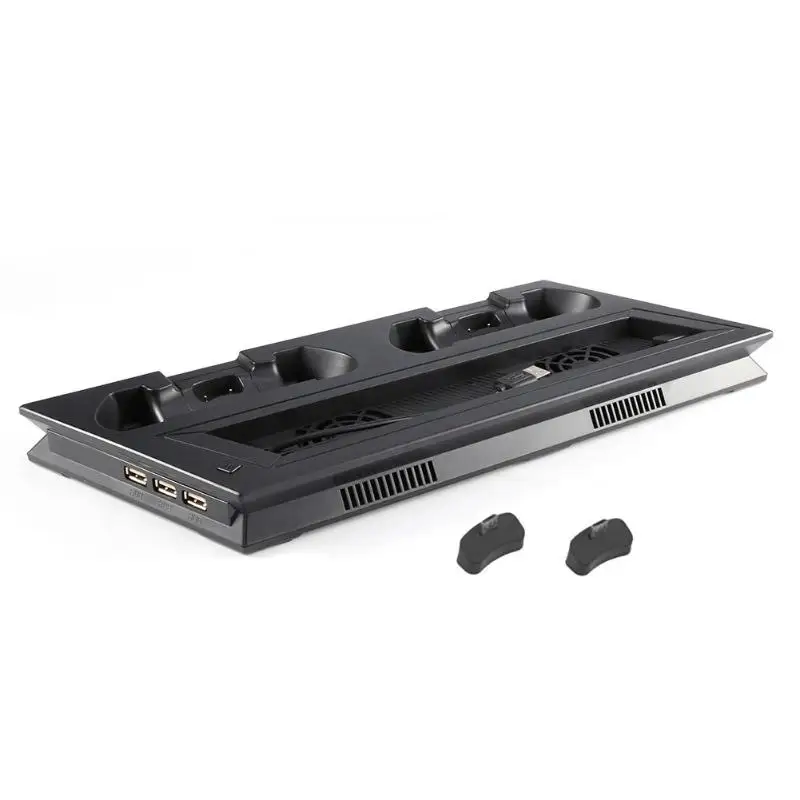 

ALLOYSEED Came Vertical Stand Dock Mount Game Console Support Base Holder+Dual Charging Port for PS4 Slim with Dual Cooling Fan