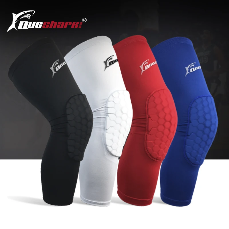 

QUESHARK Professional Long S-XXL Size Basketball Kneepads Leg Sleeves Compression Anti-crash Sports Honeycomb Knee Pads