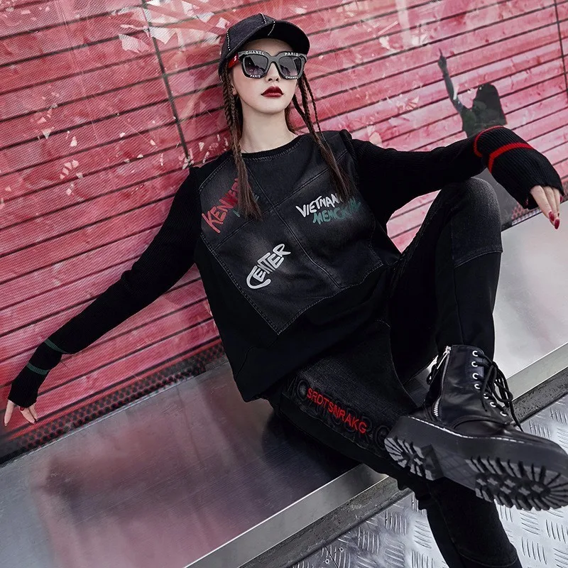 Max LuLu Famous Brand Ladies Punk Knitted Tops Tee Shirts Womens Denim Long Sleeve T-shirt Vintage Ladies Harajuku Winter Tshirt Max LuLu Famous Brand Ladies Punk Knitted Tops Tee Shirts Womens Denim Long Sleeve T-shirt Vintage Ladies Harajuku Winter Tshirt