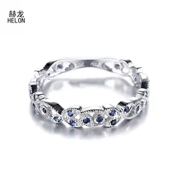 Твердые 10 К Белое золото Круглый 0.2CT натуральная сапфировое кольцо Обручение кольца драгоценное кольцо для Для женщин свадебный подарок