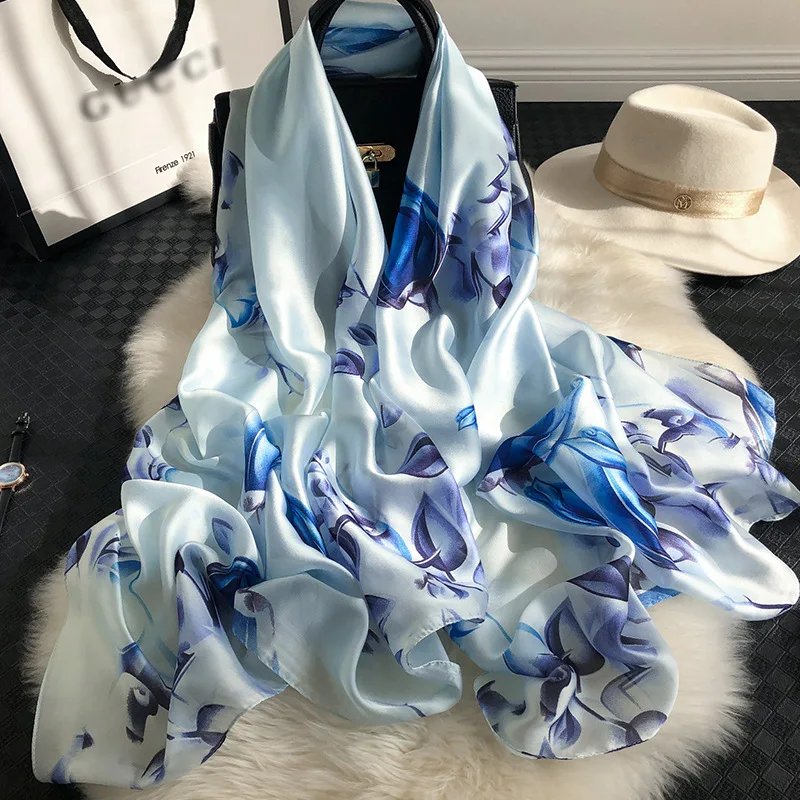 

2019 Silk Scarf Women Floral Print Silk Pashmina Shawls and Wraps Foulard Femme Luxury Long Bandana New Bufanda Mujer SFN411
