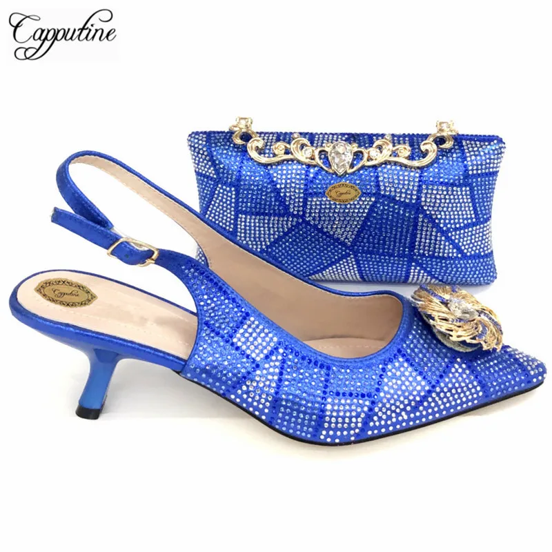

Italian Summer High Heels Woman Wedding Shoes And Purse Set For Party Africa Style Woman Pumps 8CM Shoes And Bag Set TX-861