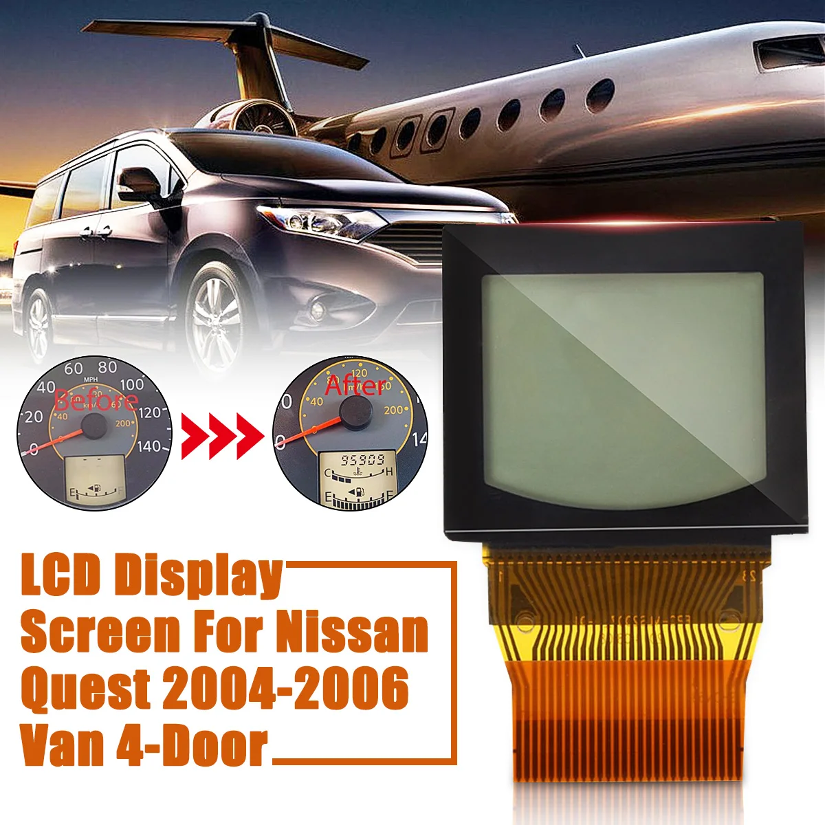 

Car Cluster Odometer Speedometer LCD Display Screen for Nissan Quest 2004-2006 Van 4-Door with Ribbon Attached