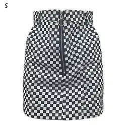 Новые женские черные и белые железные кольца Шахматная плед короткая юбка для девочек A-Line Bodycon Юбка Лидер продаж 2019