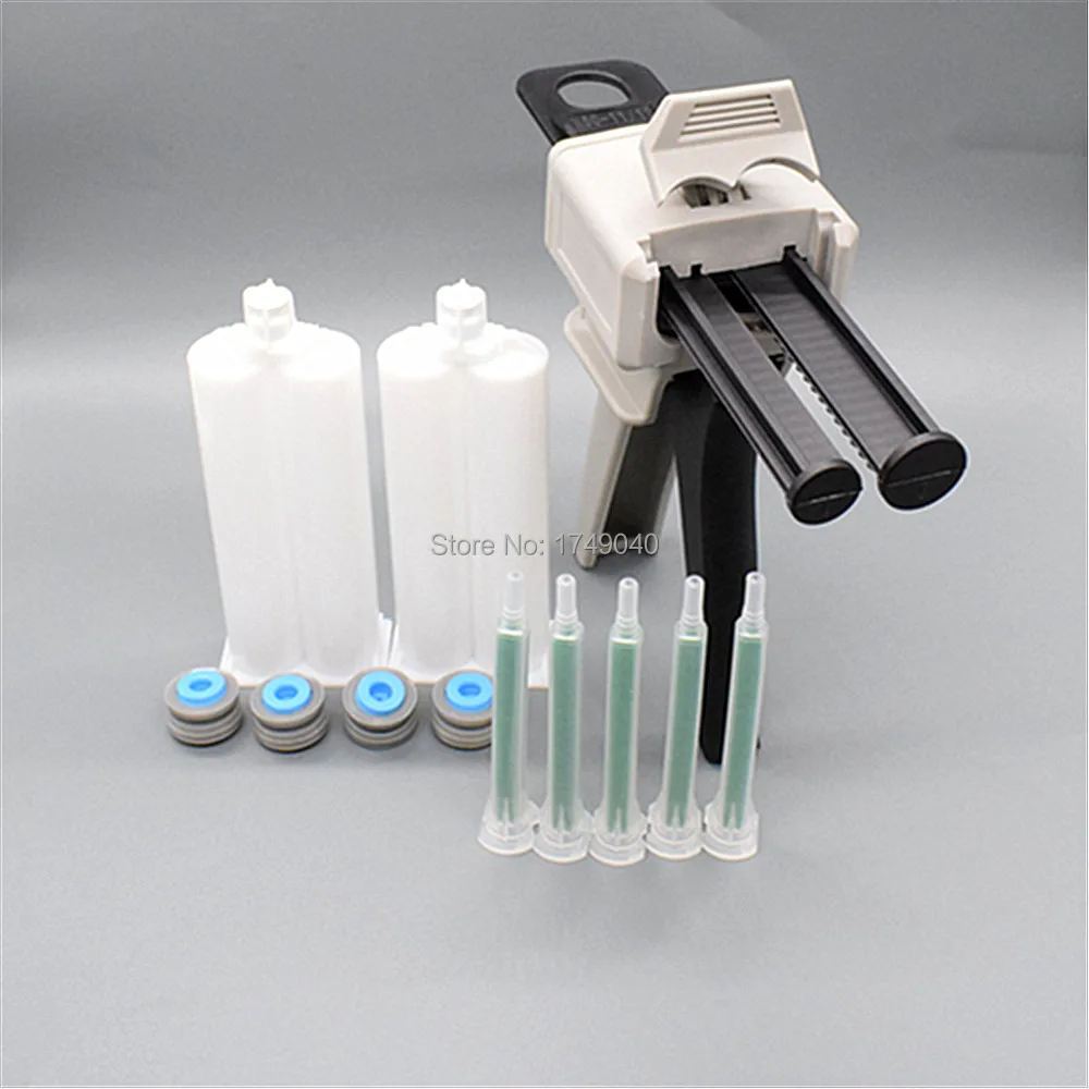 

50ml AB Epoxy Glue Gun Applicator Glue Two Component Dispenser with 2 set 50ml Empty Dual-Barrel Cartridge and 5pc AB Mixed Tube
