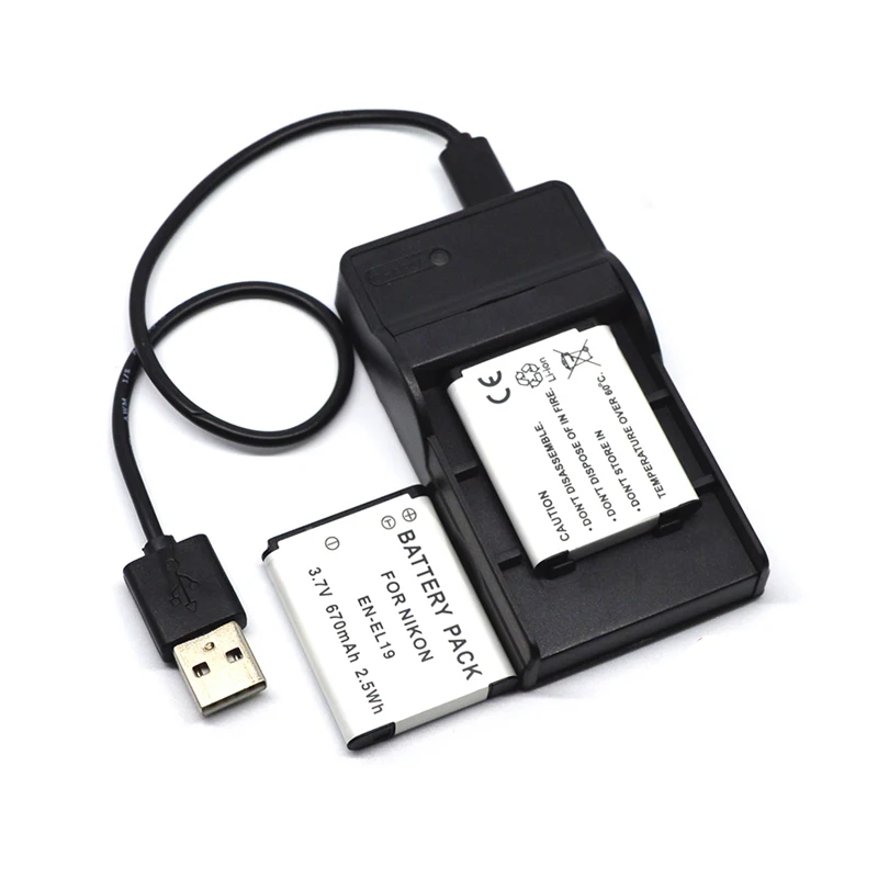 2pcs EN EL19 Battery and + USB Charger for Nikon Coolpix S100 S5200