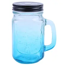 Мягкая-модная винтажная стеклянная банка для питья 500 мл Ретро 17 унций синий размер: 13,6*7,9 см