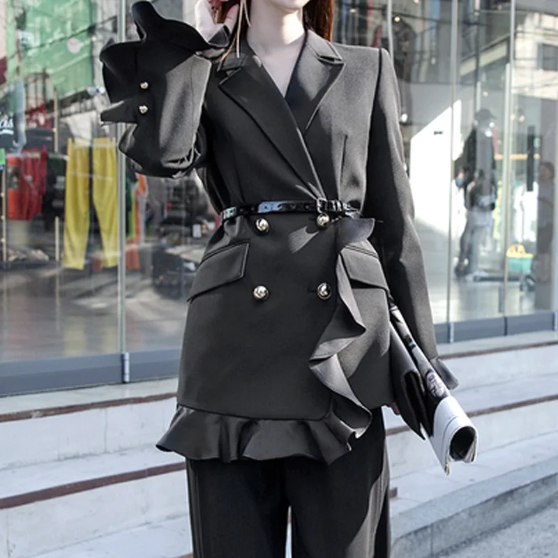 breasted Noir Tempérament Nouvelle Blazers Lanmrem Veste Manches Longues 2018 À De Personnalité Femelle Entaillé Long Double Black Mode Yg07001 q4I4Bgw0