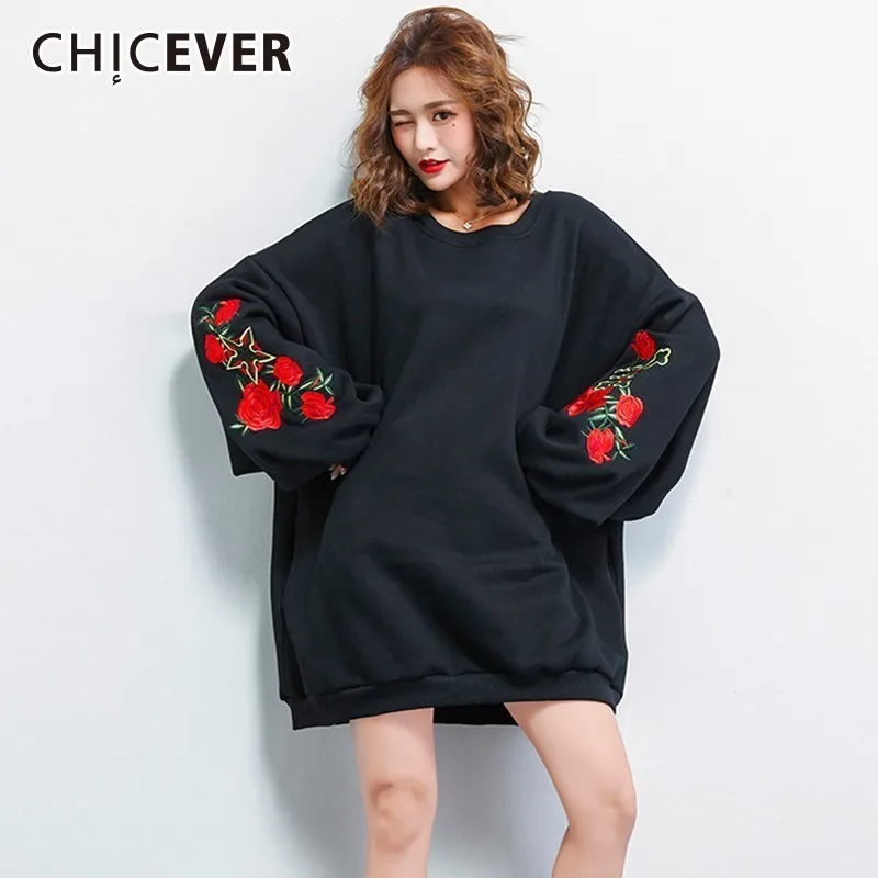 CHICEVER/Женский пуловер с цветочной вышивкой женские топы круглым вырезом и