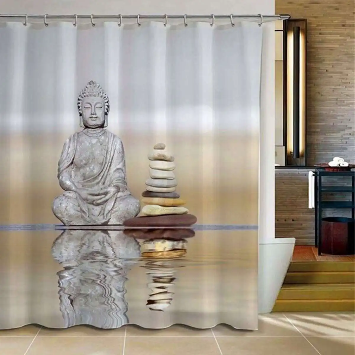 Details about   Buddha Shower Curtain Bathroom Rug Set Thick Bath Mat Non-Slip Toilet Lid Cover 