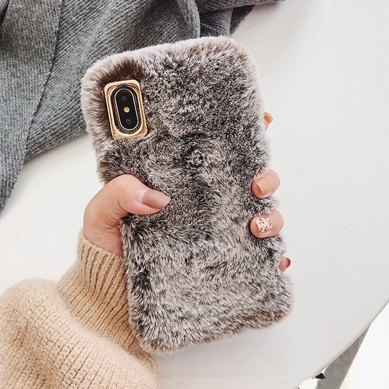 Роскошный чехол из кроличьего меха для iPhone X XS Max XR 8 7 6 6S Plus Модный с блестящими