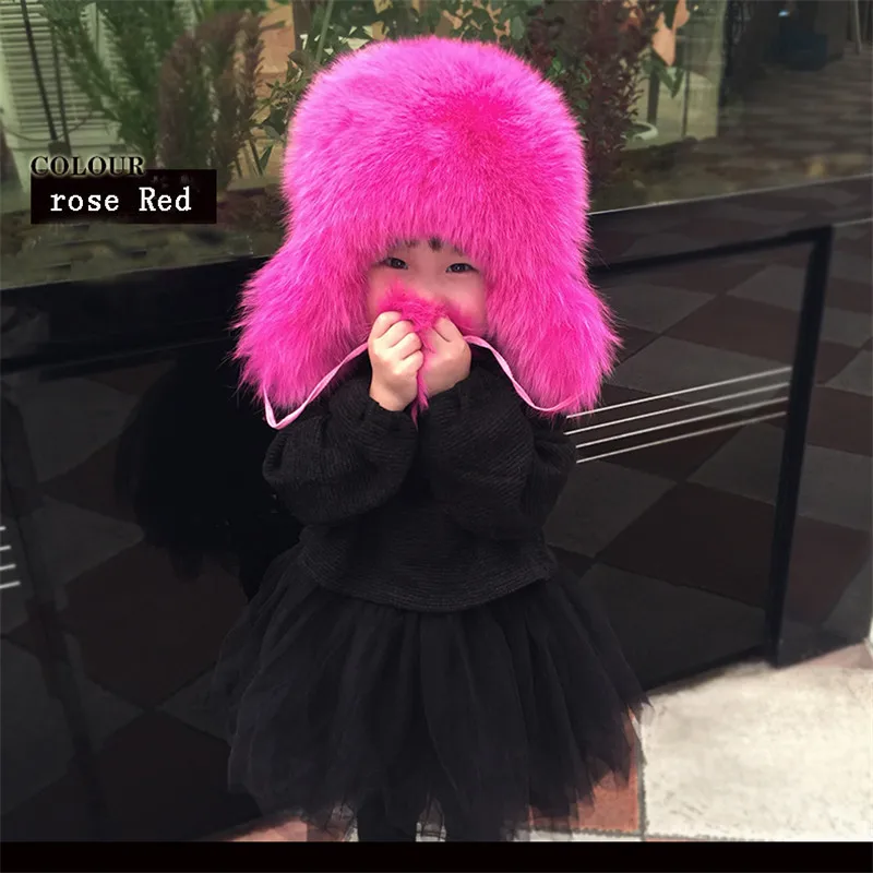 

Russian Fashion Real Fox Fur Children Autumn Winter Boy Girls Warm Lovely Kids baby Hat Lei Feng Cap H#19