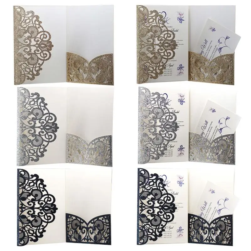  10PCS Glitter Invitations Laser Cut Wedding Invitations Cards Greeting Cards Party Wedding Decorati - 32983281264