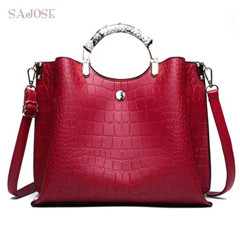 

Fashion Pu Leather Casual Totes Designer Brand Serpentine Red Women Handbags Crocodile Pattern Women's Shoulder Messenger Bags